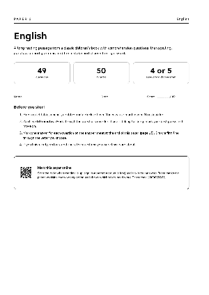 Sample page: Each paper opens with its rules and a QR code for marking